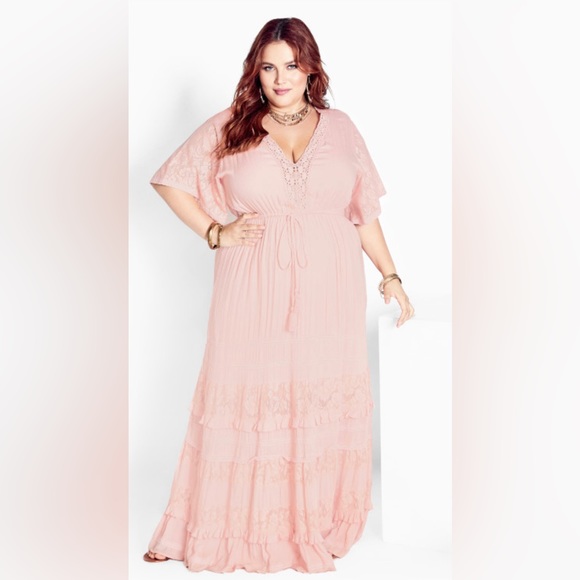 SOLD SOLD NWT AVEOLOGY - Avenue Trixie Lace Trim Maxi Dress - blush - 26/28 = 3X - Picture 2 of 5
